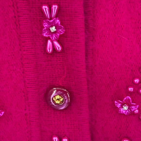 Belldini Vintage Sweater Jacket Lined Hot Pink Sparkle Beads Angora Size Large - Picture 6 of 7